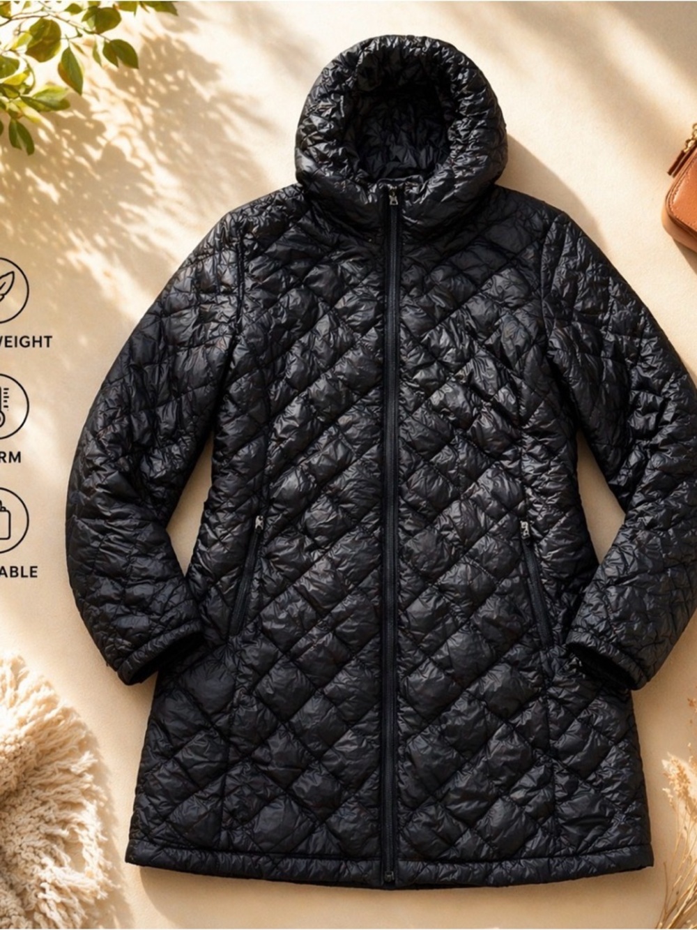 32 Degrees Black Quilted Hooded Lightweight Puffer Coat - Small